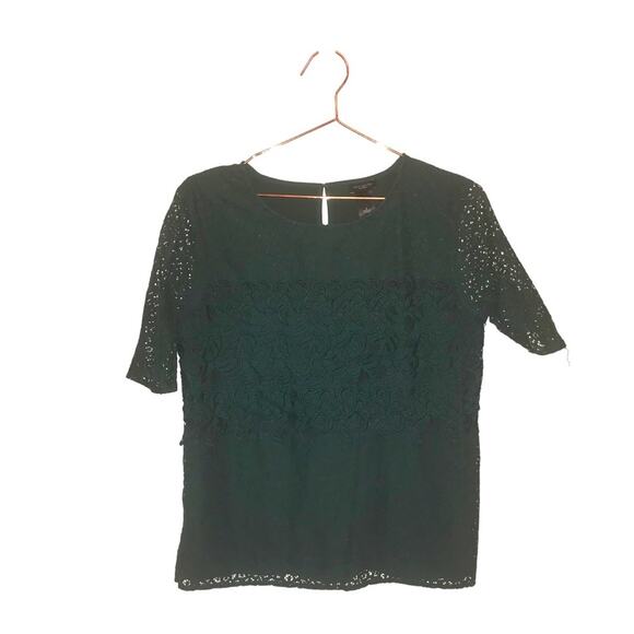 Ann Taylor Lace Blouse | Emerald Green short sleeved lined size small - Picture 1 of 7